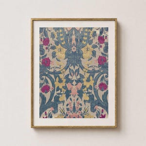 Italian Velvet Baroque Wall Art - Vintage Textile Print in Muted Green and Burgundy (Digital Download)