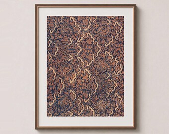 Wavy Parang – Indonesian Batik Textile Wall Art Print – Navy & Copper