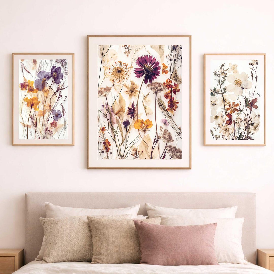 Pressed Spring Flowers – Set of 3 Botanical Wall Art Prints – Cream ...