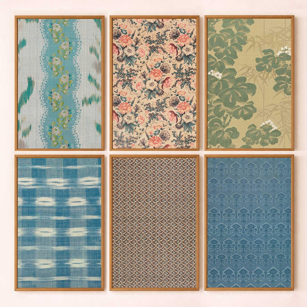 Antique Botanical Block Print - Set of 6 Gallery Wall Set – Slate Blue ...
