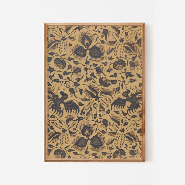 Tribal Batik Indonesian textile wall print downloadable - Black brown ethnic fabric pattern - Bohemian wall hanging earthy natural tones