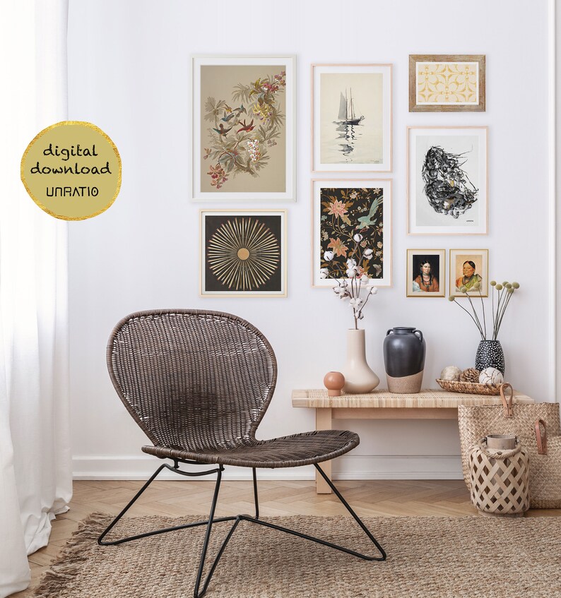 Printable boho gallery wall set 8 prints downloadable art Etsy