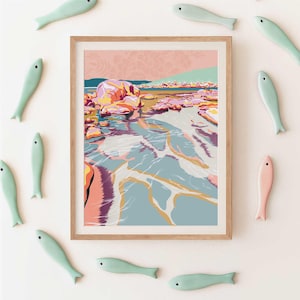 Pastell Farben Ozean Kunstwerk digitale Illustration herunterladbare Druck - Moderne Küsten Dekor australische Strand Kunstdruck abstrakte Landschaft