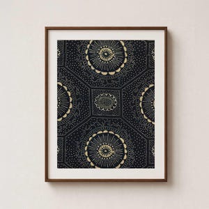 Circular Rosette Katazome – Japanisches Textil Wand Kunst Druck – Mitternachtsblau & Naturleinen
