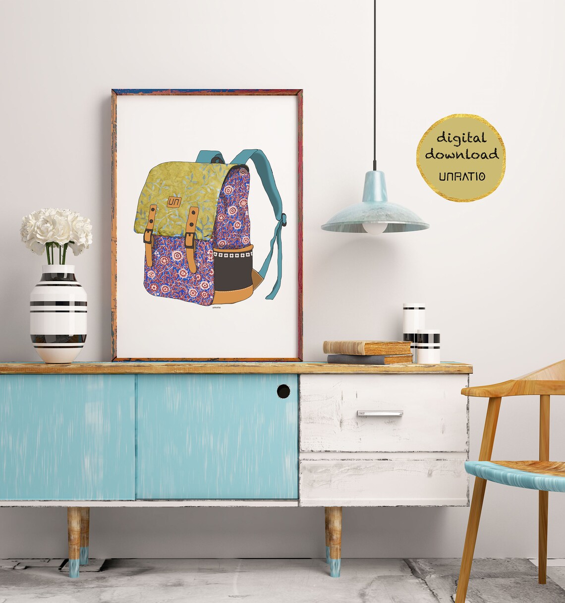 Backpack print large travel poster downloadable art Hiking | Etsy