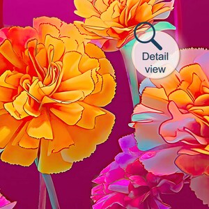 Peut inclure: Un arrangement floral vibrant compos&eacute; de &oelig;illets orange et rose. Les fleurs sont dispos&eacute;es en gros plan, mettant en valeur leurs p&eacute;tales d&eacute;licats et leurs d&eacute;tails complexes.