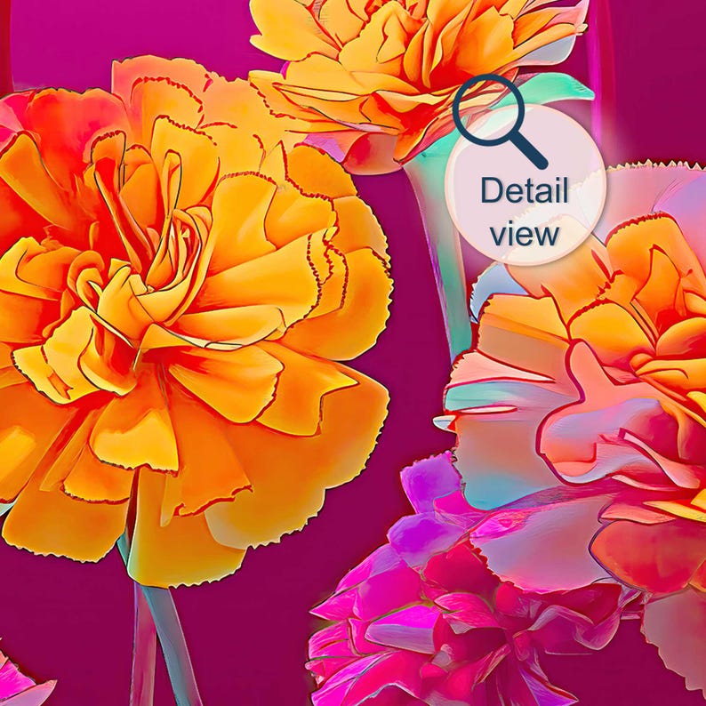 Peut inclure: Un arrangement floral vibrant compos&eacute; de &oelig;illets orange et rose. Les fleurs sont dispos&eacute;es en gros plan, mettant en valeur leurs p&eacute;tales d&eacute;licats et leurs d&eacute;tails complexes.