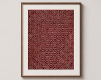 Dark Red Batik Print, Burgundy Textile Wall Art, Vintage Indonesian Decor