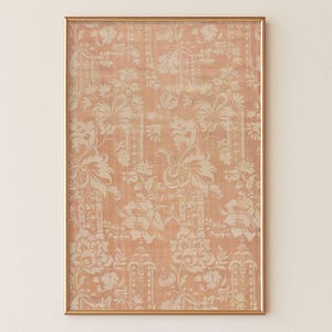 Tapiz floral antiguo color melocotón vintage - Arte mural de damasco - Elegante estampado textil naranja claro cálido - Decoración rústica francesa - Obra imprimible