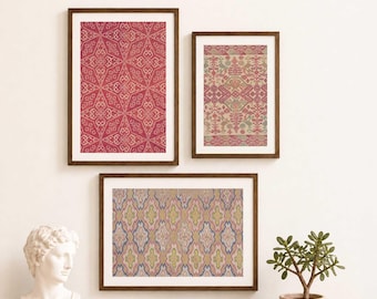 Roter Wandteppich Set von 3, Antike Griechische Textile Wand Kunst