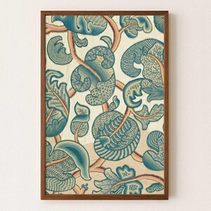 Teal groen crème abstract blad botanisch textiel muur print download - Tribal patroon afdrukbare stof muur kunst - Boho vintage artwork