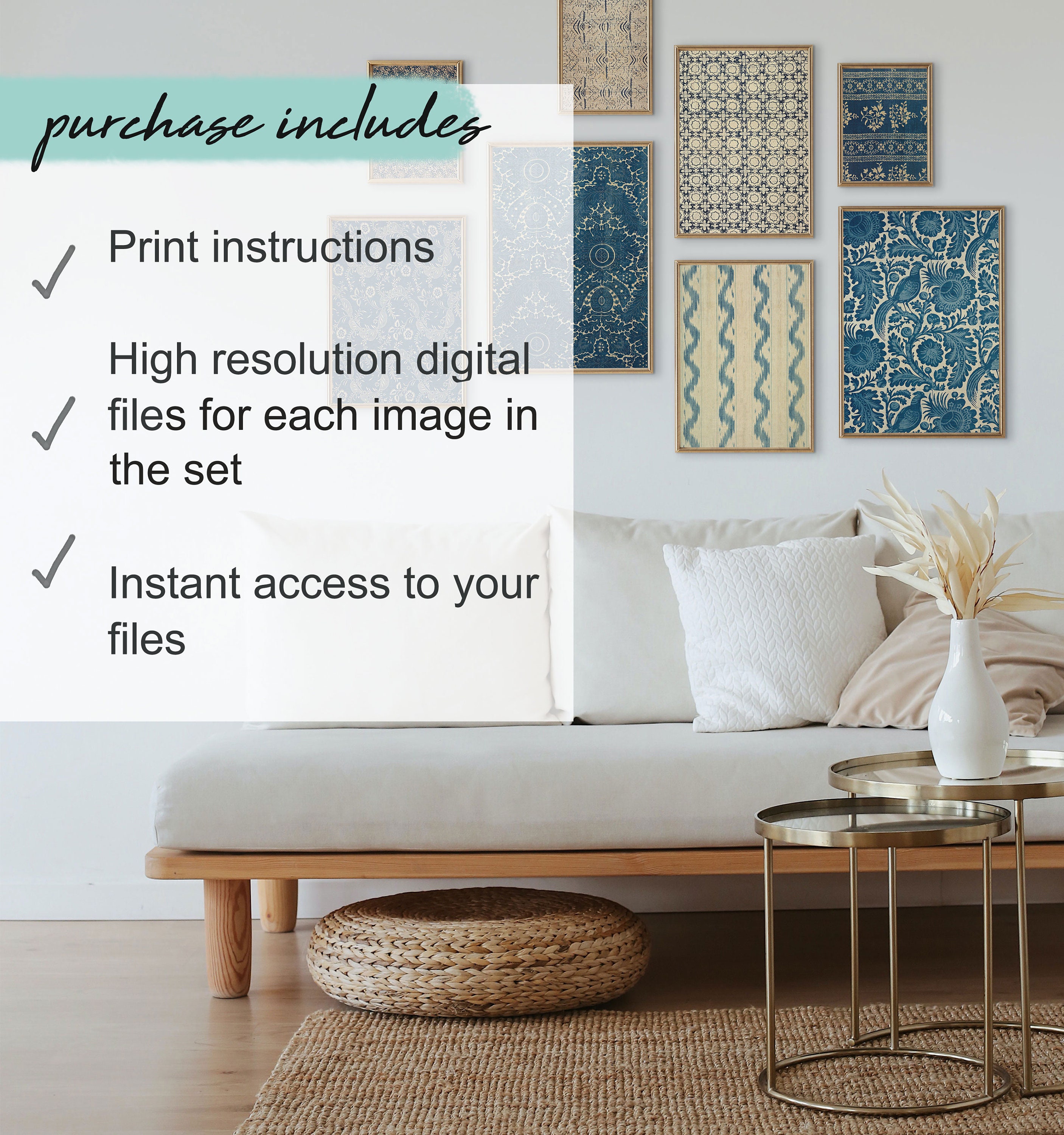 Indigo Batik Blue Textile Wall Art Downloadable Gallery Wall - Etsy