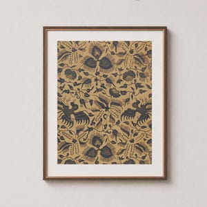 Phoenix Bird – Indonesian Batik Textile Wall Art Print – Dark Brown & Wheat