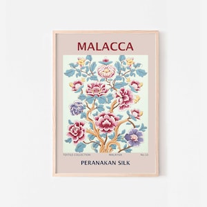 Malacca Peranakan print exhibition poster, Malaysian floral design, Baba nyonya flowers, South East Asia cultural art, Straits Chinese art