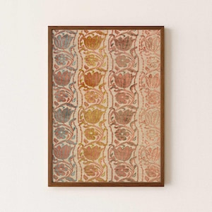 Abstract tulip Spanish textile print downloadable - Velvet tapestry printable wall hanging - Antique fabric wall art earthy tones warm color