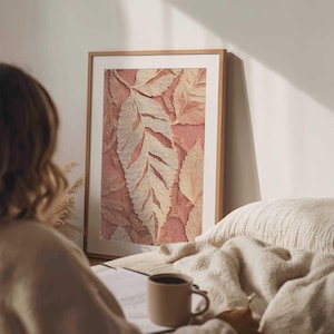 Fall leaves terracotta prints, Autumn poster downloadable, Forest painting leaf artwork in warm earthy clay organic colors