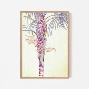 Hellgelbe Palme Illustration - Boho Küstenwand Kunst - Weiche Pastell Tropische Villa Dekor - Mediterran Sommer entspannt Insel Poster