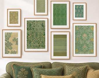 Victorian Baroque Fabric Prints – Green Teal Gallery Wall Bundle (Digital Download)