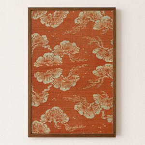 Japanese Gingko Leaf – Indigo Textile Wall Art Print – Madder Orange & Cream