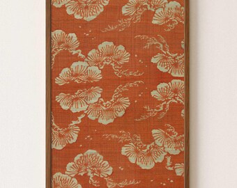 Japanisches Gingko Blatt – Indigo Textile Wand Kunst Druck – Krapporange & Creme