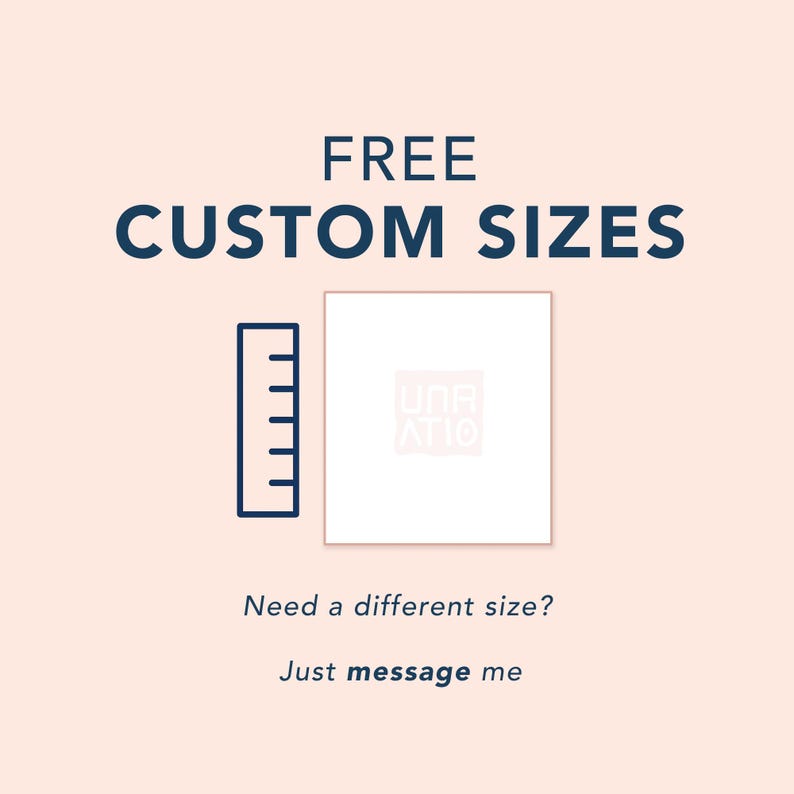 free custom sizes graphic showing custom art print sizing available and to message seller for different size