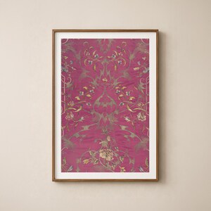 18th Century French Rococo Textile Print – Burgundy Silk Metallic Thread Wall Art (Digital Download)