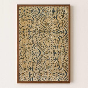 Abstract Symbol Pattern – Indonesian Batik Textile Wall Art Print – Indigo & Tan Sand