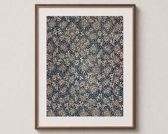 Vine Lattice Pattern – Indonesian Batik Textile Wall Art Print – Dark Blue & Sand (Digital Download)