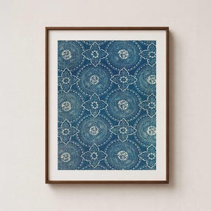 Japanese Katazome Sunburst – Indigo Textile Wall Art Print – Deep Blue & Ecru