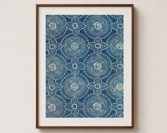Impresión textil japonesa Katazome Sunburst – Índigo – Azul oscuro y crudo