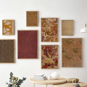 Printable tapestry red, Gallery wall set warm tones, Traditional burgundy artwork set of 8, Brown maroon prints, eclectic gallery wall art