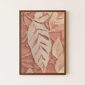 Impresiones de terracota de hojas de otoño, póster de otoño descargable, obra de arte de hojas de pintura forestal en cálidos colores orgánicos de arcilla terrosa.