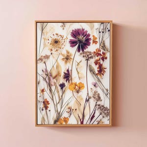 Pressed wildflowers art downloadable, Dried flowers art, Printable botanical artwork, Boho floral wall art, Warm colors nature print