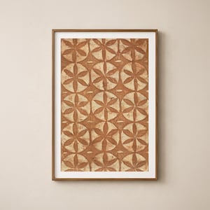 Samoan Tapa Cloth Print -  Warm Brown Tribal Wall Art with Daisy Circles - Pacific Island Decor (Digital Download)