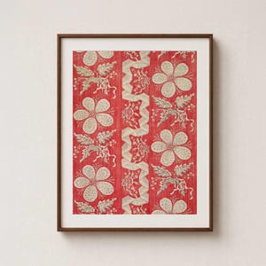 Red Vintage Textile Artwork Print – Victorian Lace Flowers, Boho Floral Poster