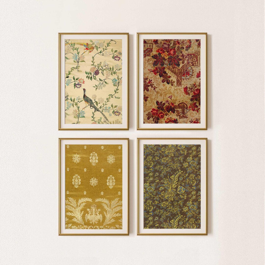 Authentic Rococo Textiles Rococo Florals and Chinoiserie Antique Fabric Gallery Wall Set - French ...