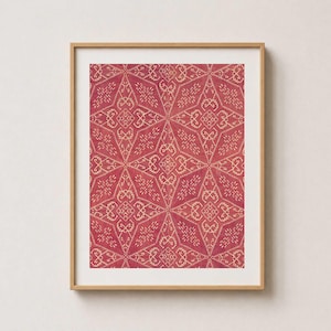 Red geometric wall art print, downloadable art, vintage textile artwork made from Greek linen