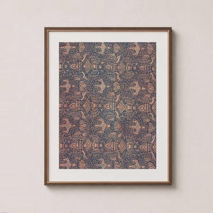 Rice Grain Floral – Indonesian Batik Textile Wall Art Print – Navy Blue & Copper