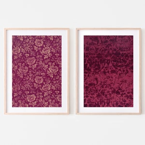 Printable Burgundy Wall Art Set of 2 Downloadable Textile - Etsy