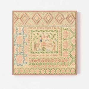 Spanish Folk Vintage Needlework Digital Print  - Cross Stitch tapestry - Antique Embroidery Cottage core decor