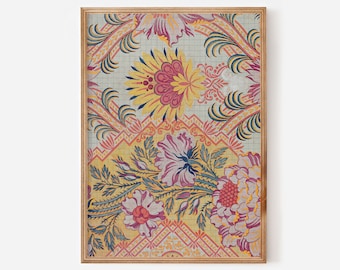 Vintage flower watercolour painting downloadable art print | French antique printable floral wall art | Modern farmhouse decor light blues