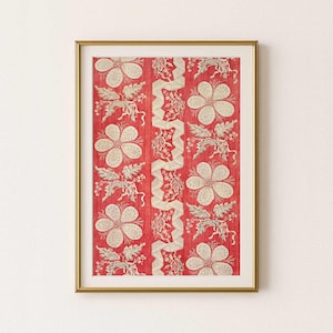 Rot creme antikes Textilkunstwerk Drucke zum Herunterladen - Viktorianische Ära Vintage Wandkunst Spitzenblumen - Blumenmuster Boho-Wanddekor-Plakat