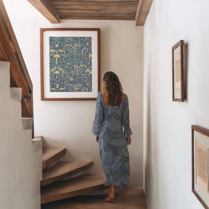 Indonesian Batik Fabric Wall Art Digital Download - Antique Tapestry Bali Art - Navy and Cream Tribal Pattern