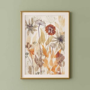 Póster botánico de hierba seca prensada, arte mural de terracota imprimible, impresión artística de flores nativas australianas, impresiones campestres, arte rústico
