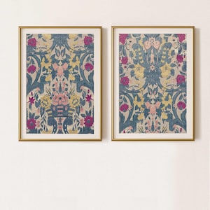 2er-Set Vintage samtgewebte Wandteppiche, herunterladbare Kunst, antikes italienisches Stoffkunstwerk Blumenmuster