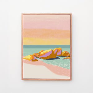 Bright colourful beach print downloadable art - Retro pastel artwork abstract landscape - Boho ocean coastal decor printable wall art A1