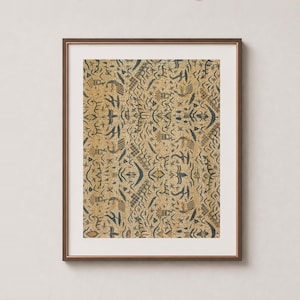 Motif symbole abstrait - Impression d'art mural textile batik indonésien - Indigo et sable beige