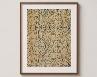 Abstract Symbol Pattern – Indonesian Batik Textile Wall Art Print – Indigo & Tan Sand