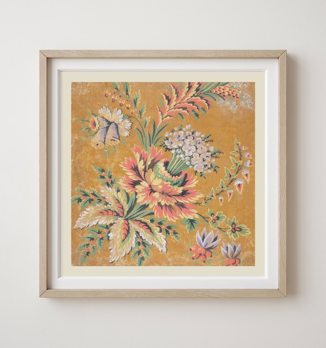 Vintage French Wall Decor in Mustard Ochre Pink and Pale Etsy