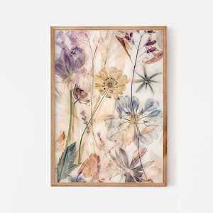 Wildflower botanical prints set of two, Dried pressed flowers printable wall art, Organic wall decor, Modern floral art in muted colours image 3